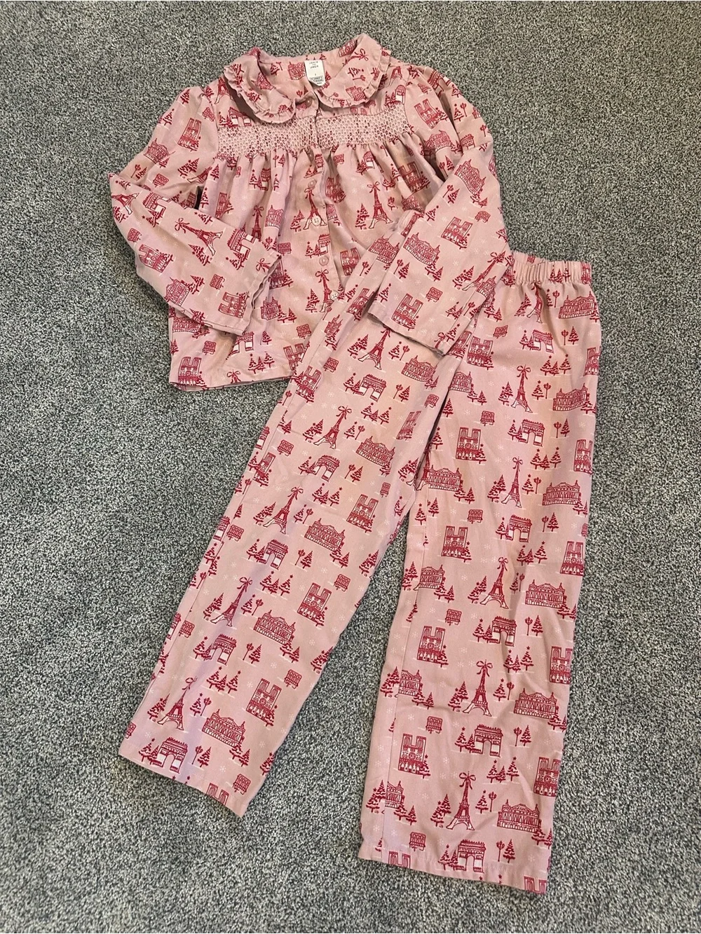 Janie and Jack Pink Pajama Set with Red Eiffel Tower print